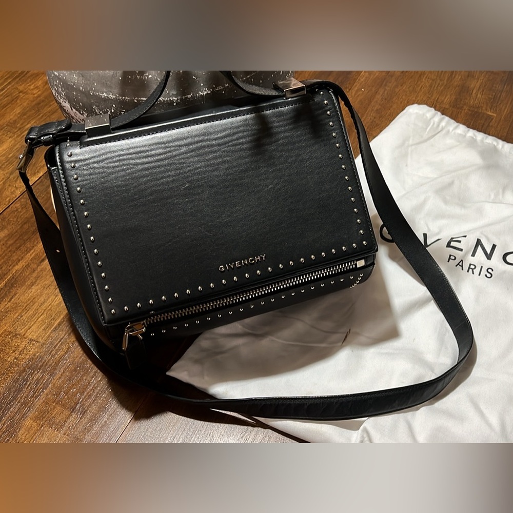 Large studded Pandora’s box bag and wallet